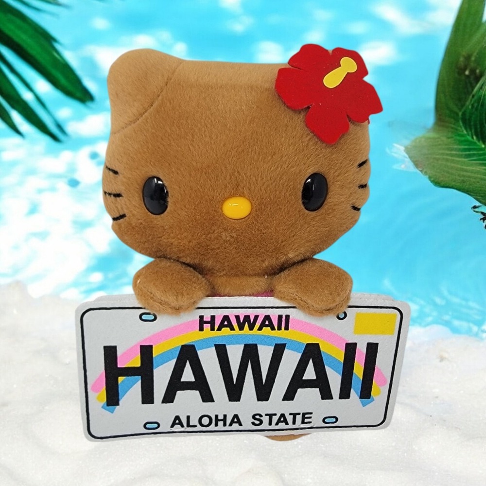 Hello Kitty Plus Tan Brown‎ Bikini Hibiscus Hawaii License Plate 7" Rare 2012